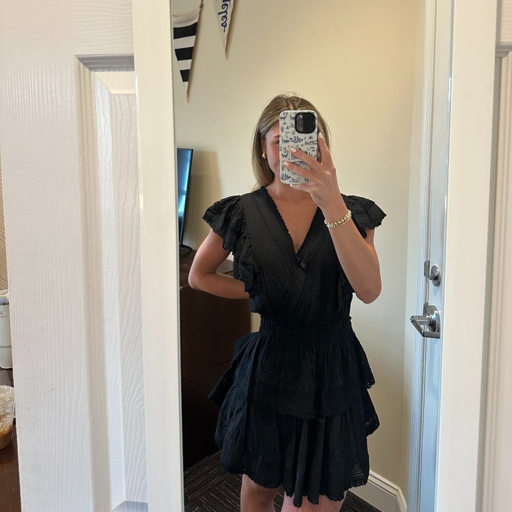 LoveShackFancy Gwen Ruffle Mini Dress Black Size L